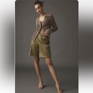 Anthropologie Avec les filles Shorts S Olive Faux Leather Cargo Utility 6Pockets